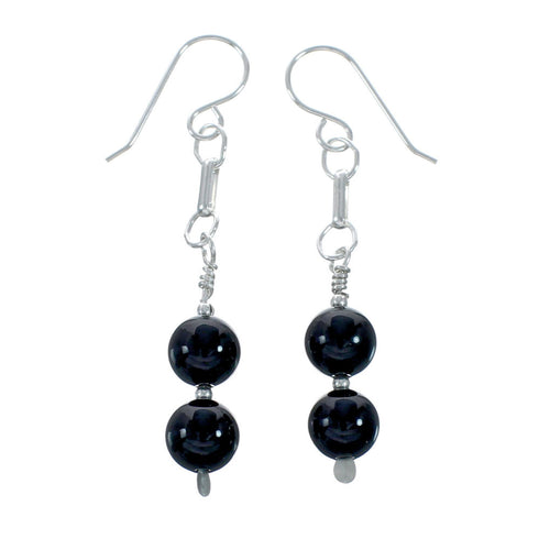 Sterling Silver Onyx Bead Hook Dangle Earrings X10930
